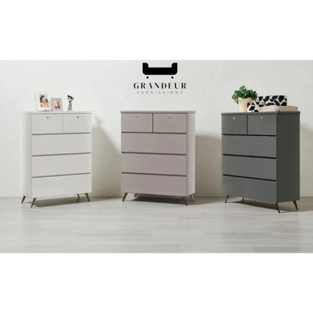5-Drawer Storage Chest of Drawers in White, Champagne, or Dark Grey Grandeur Furnishings