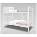 White wooden bunk bed with horizontal rails and side ladder