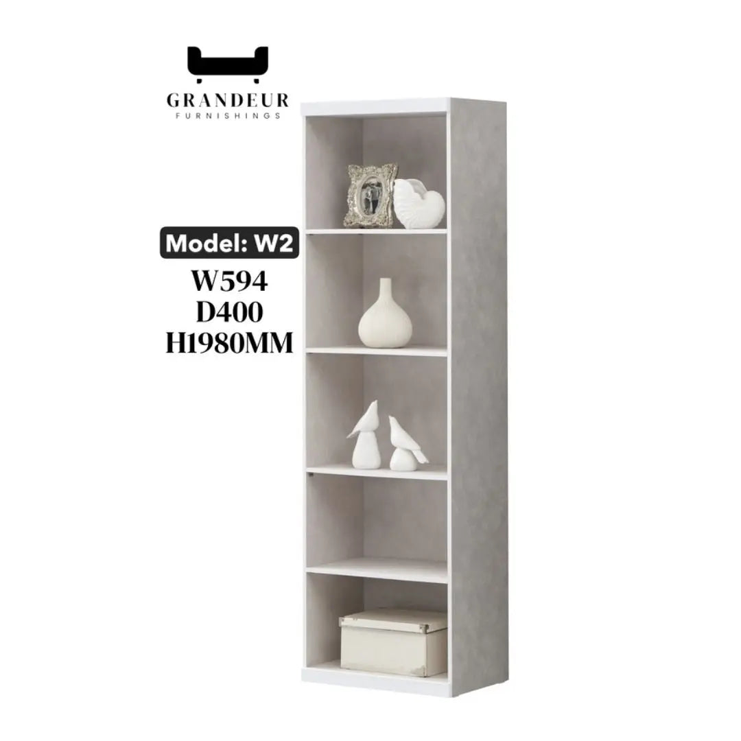 Multi-Storage Book Cabinet with Glass Doors & Drawers – White Finish Grandeur Furnishings