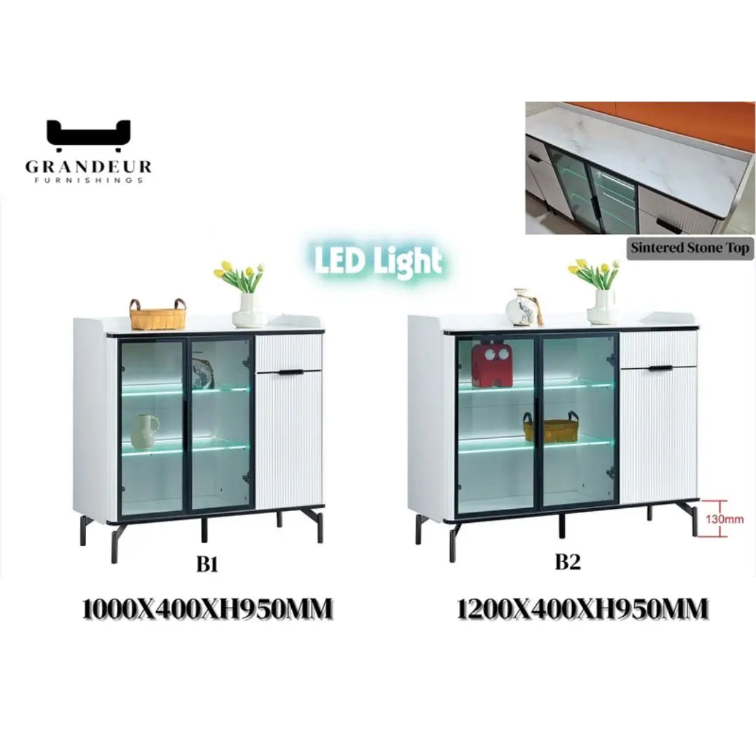Side Cabinet with LED Lighting & Sintered Stone Top – Available in Three Sizes Grandeur Furnishings