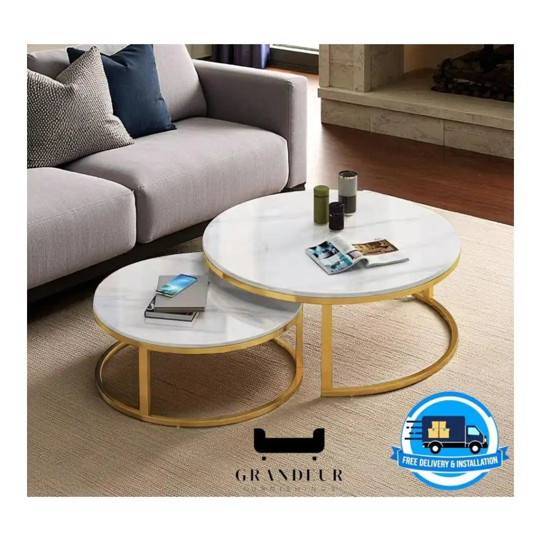 Dual-Layered Sintered Stone Coffee Table - White & Black Gloss Finish Grandeur Furnishings