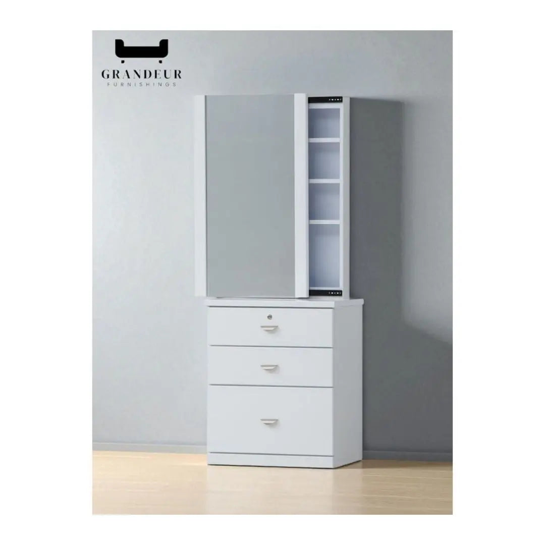 White Dressing Table with Vanity Mirror and Make Up Storage Drawers Grandeur Furnishings