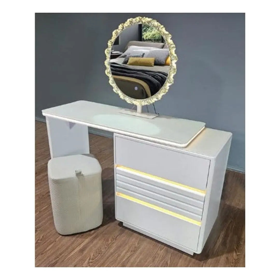 Vanity Table with LED Mirror and Sleek White Finish Dressing Table Set Grandeur Furnishings