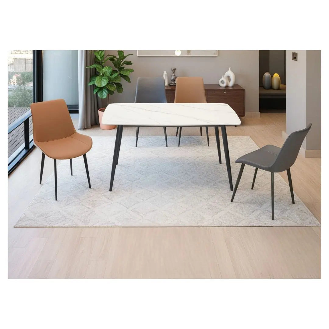 Elegant 1+4 Dining Table Set with Sintered Stone Top – Choice of White or Grey Stone Top with 4 Chairs Grandeur Furnishings