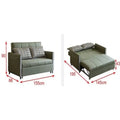 Olive green sofa bed with extended bed view and dimensions