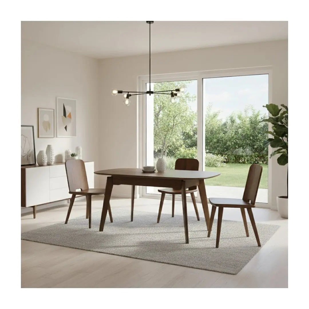 Solid Wood Dining Table Set with Auto-Single Lift Extension & Modern Chairs 1+4 Grandeur Furnishings