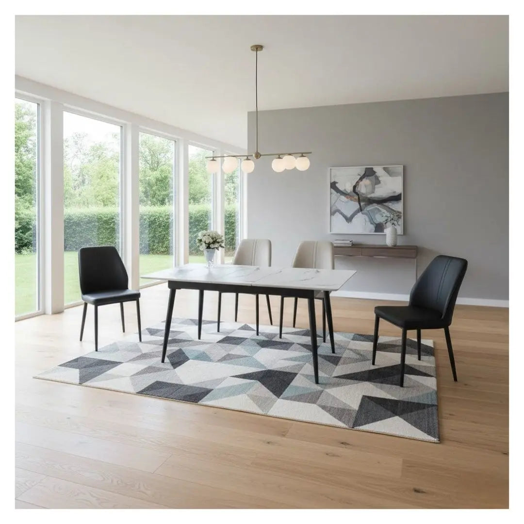 Extendable Sintered Stone Dining Table Set with Black or Beige Chairs 1+4 Grandeur Furnishings
