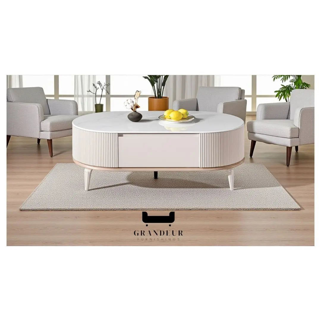 Elegant Round Coffee Table with Soft-Closing Drawers Grandeur Furnishings