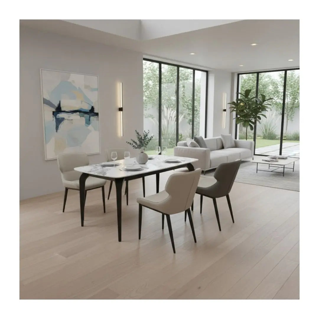 Sintered Stone Top Dining Table Set with Grey Chairs 1+4 Grandeur Furnishings
