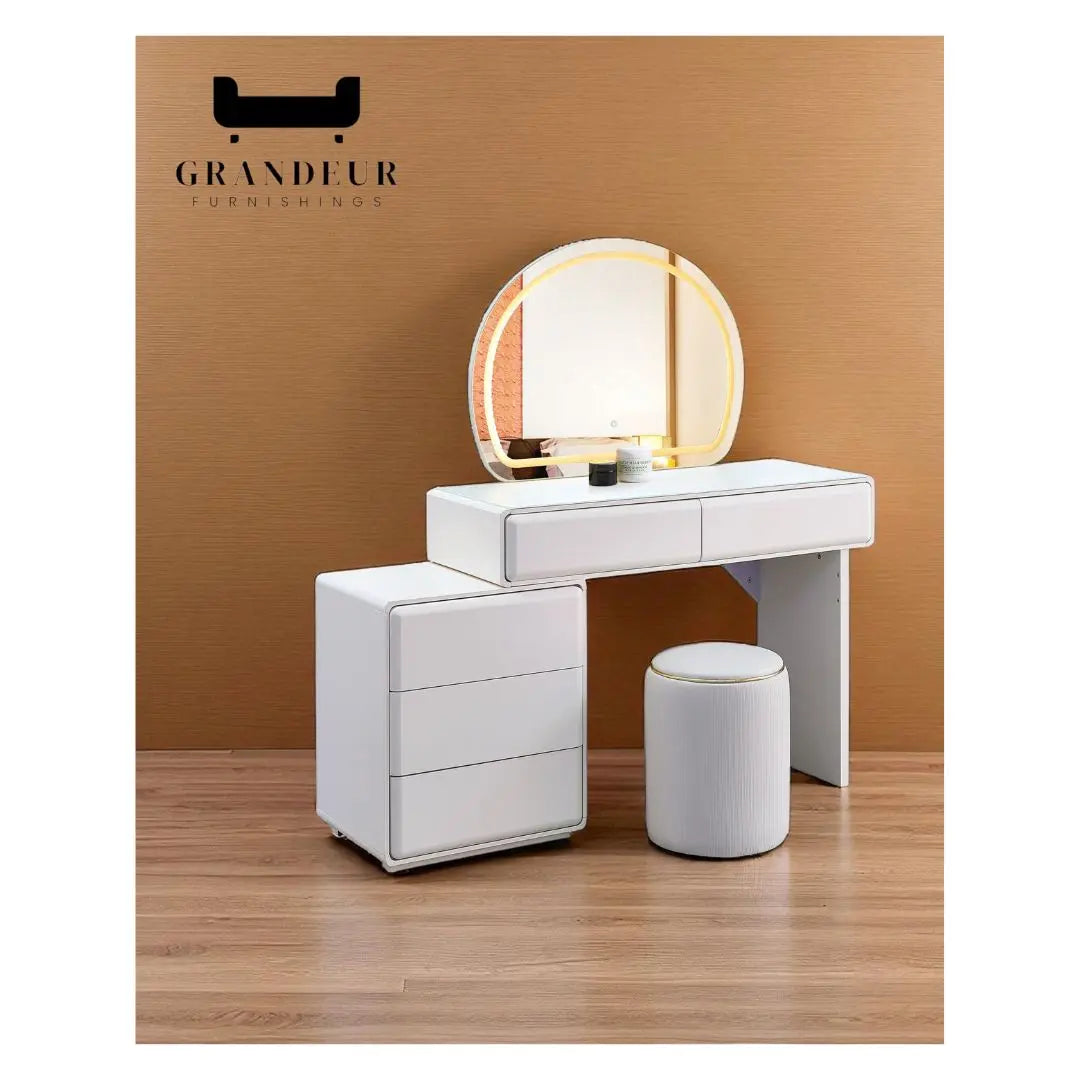 LED Vanity Mirror Dressing Table Set with Push-to-Open Drawers Grandeur Furnishings