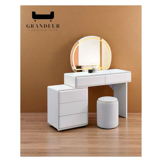 LED Vanity Mirror Dressing Table Set with Push-to-Open Drawers Grandeur Furnishings