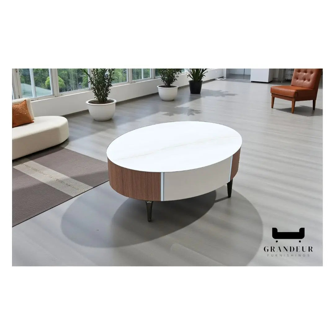 Elegant Oval Coffee Table with Soft-Closing Drawer Grandeur Furnishings