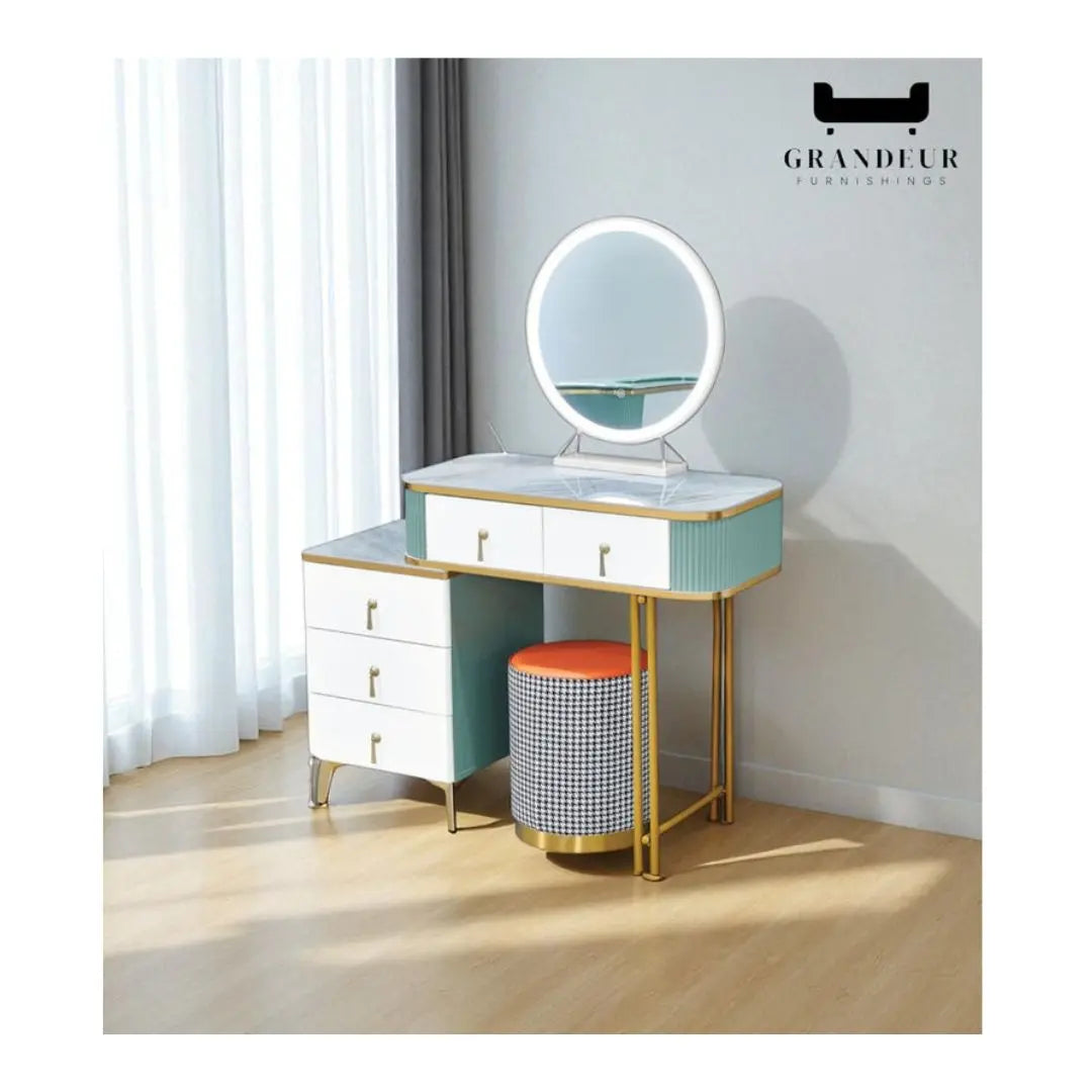 Vanity Table with LED Mirror & Sintered Stone Top Dressing Table 3 Colours Grandeur Furnishings