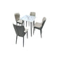 Elegant Marble Square Dining Table Set with Grey Chairs 1+4 Grandeur Furnishings