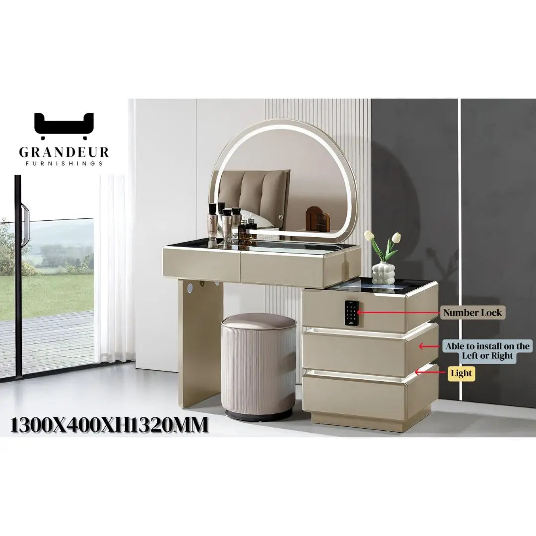 Dressing Table with Mirror, LED Light and Number Lock  Vanity Unit Grandeur Furnishings