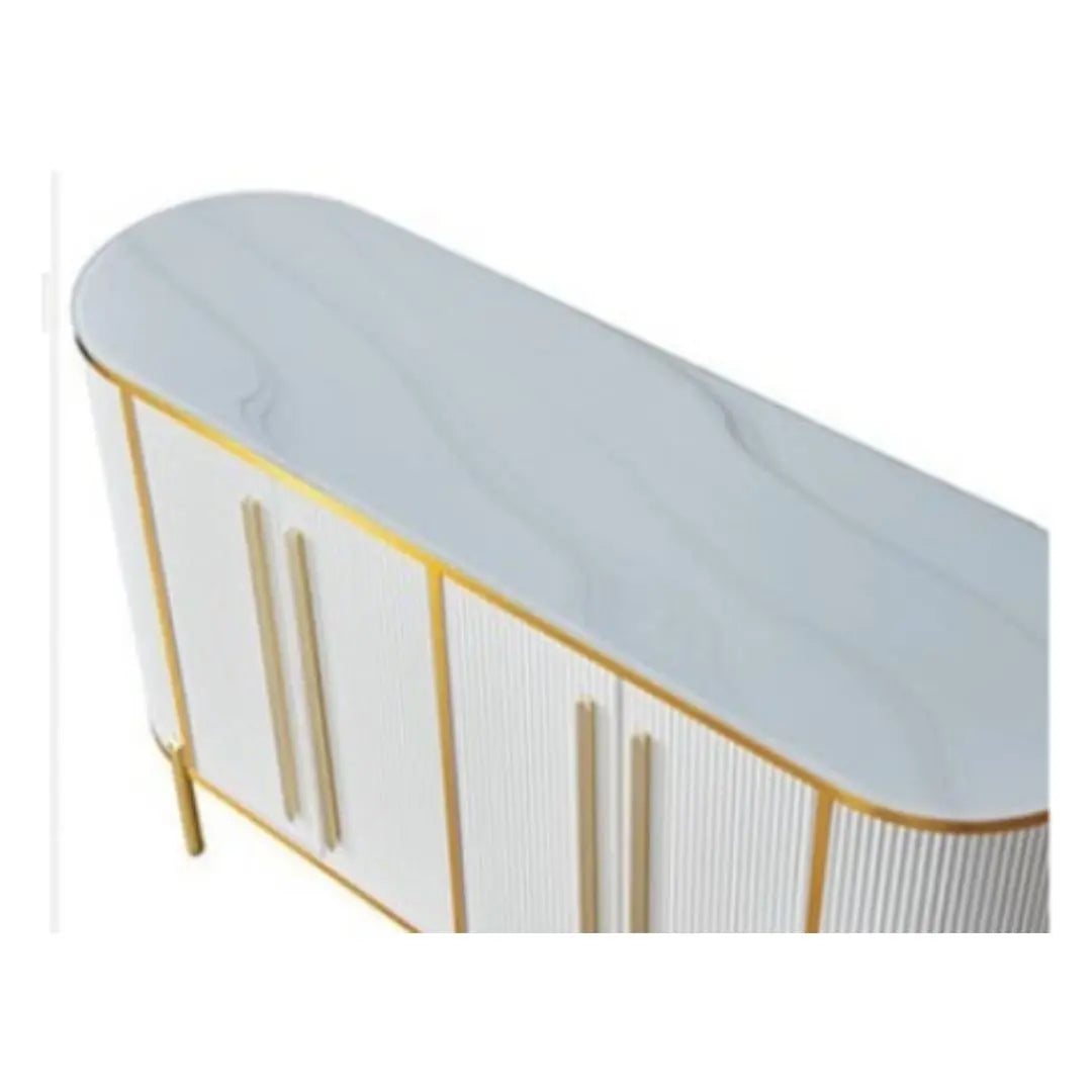 Elegant Curved Side Cabinet with Tempered Glass Top Grandeur Furnishings