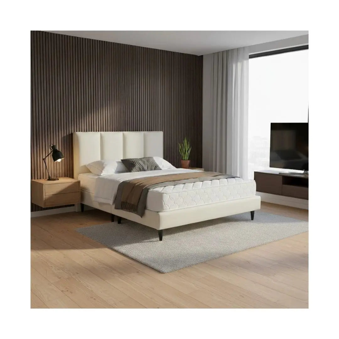 Modern Divan Bed with 8-Inch Foam Mattress | PU Leather Upholstered Bed Frame and Mattress Set Grandeur Furnishings