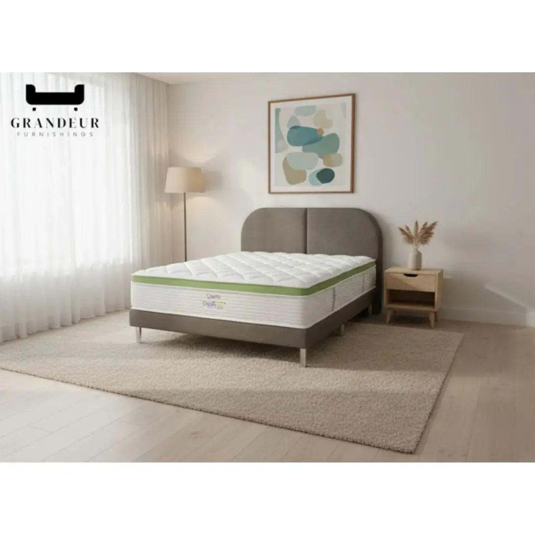 Dreamster Quartz Mattress with Oscar Fabric Bedframe Set Grandeur Furnishings