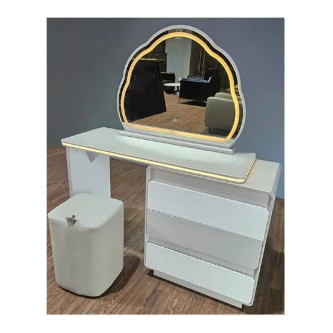 Vanity Table with LED Mirror and White Finish Dressing table Set Grandeur Furnishings