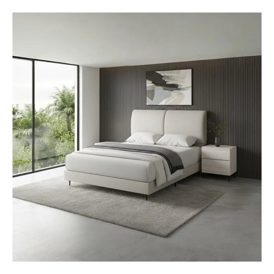 Modern Cushion Headboard Bed Frame | High Metal Legs Grandeur Furnishings