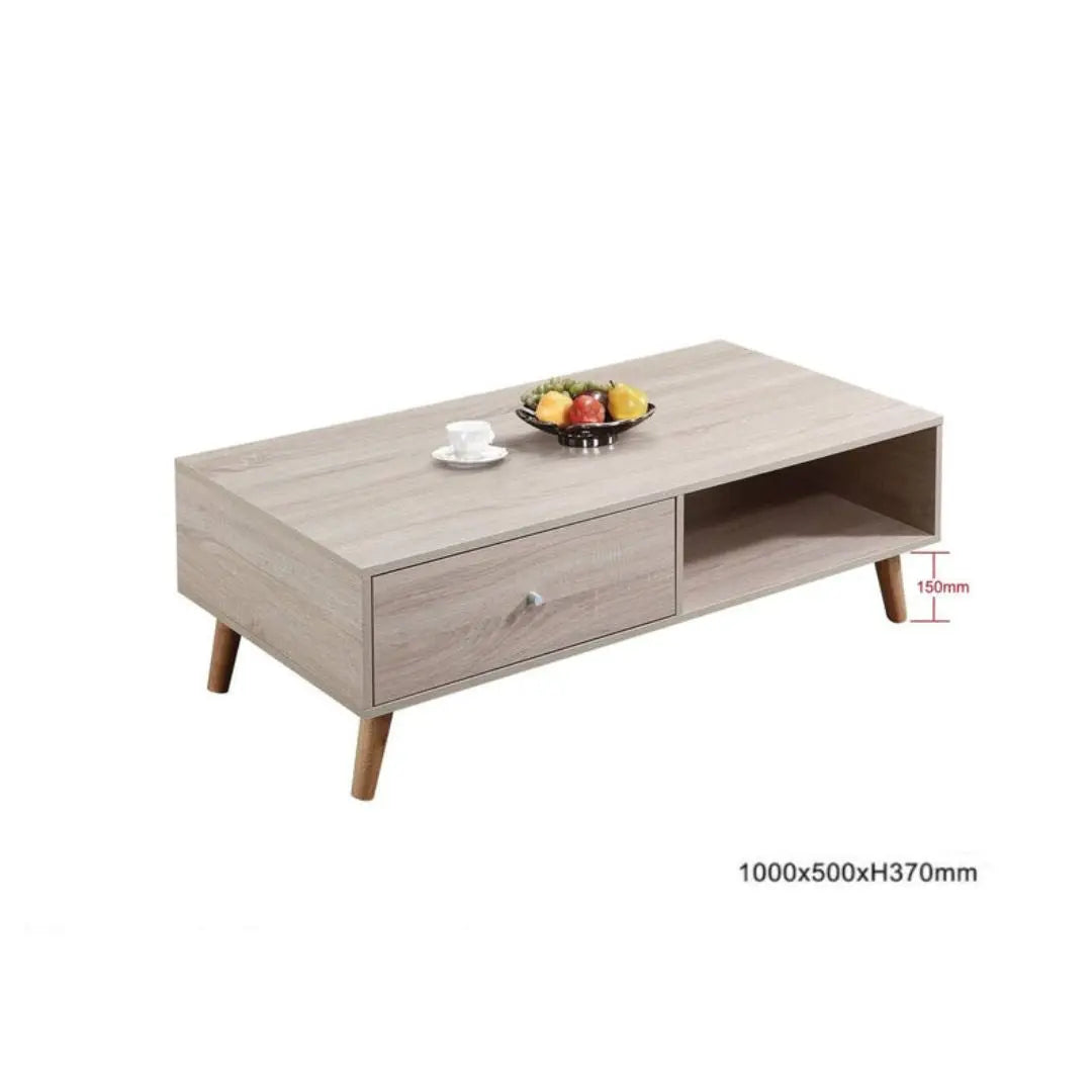 Modern Wooden Coffee Table with Storage Drawer and Open Shelf Grandeur Furnishings