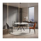 Modern Round Extendable Sintered Stone Dining Table Set with Metal Base and PU Chairs 1+4 Grandeur Furnishings