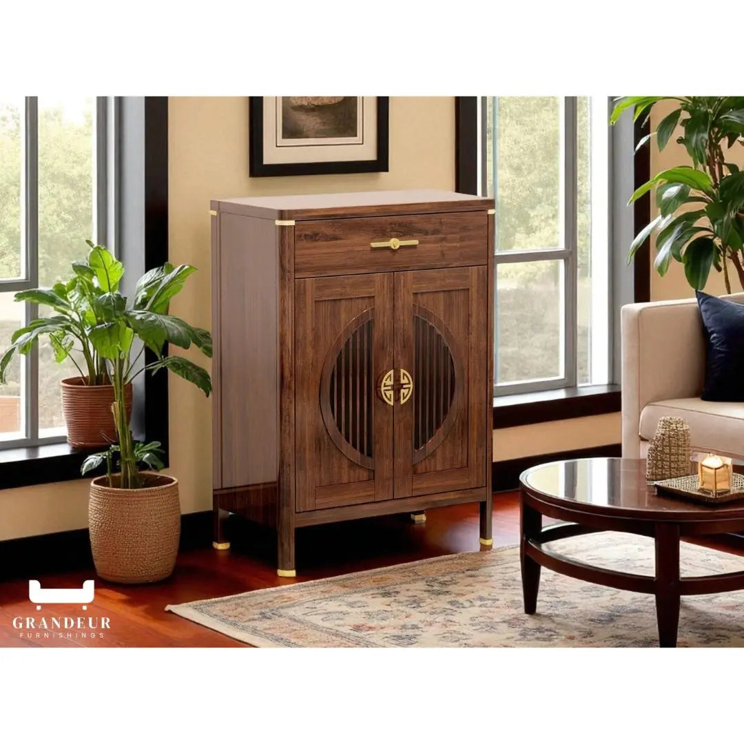 Elegant Wooden Sideboard Side Cabinet with Brass Accents Grandeur Furnishings