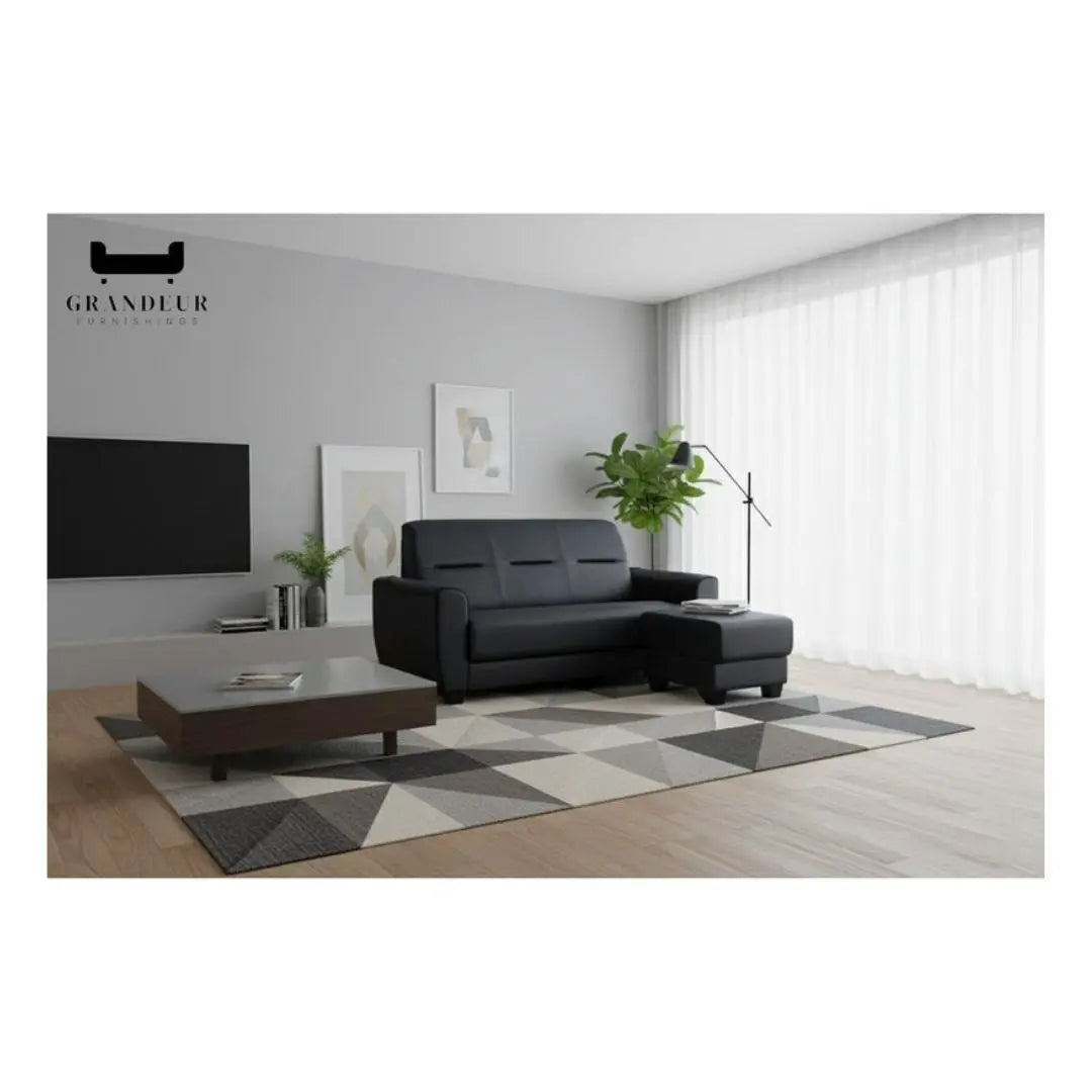 Sleek 3-Seater Sofa with Ottoman Foot Stool Grandeur Furnishings