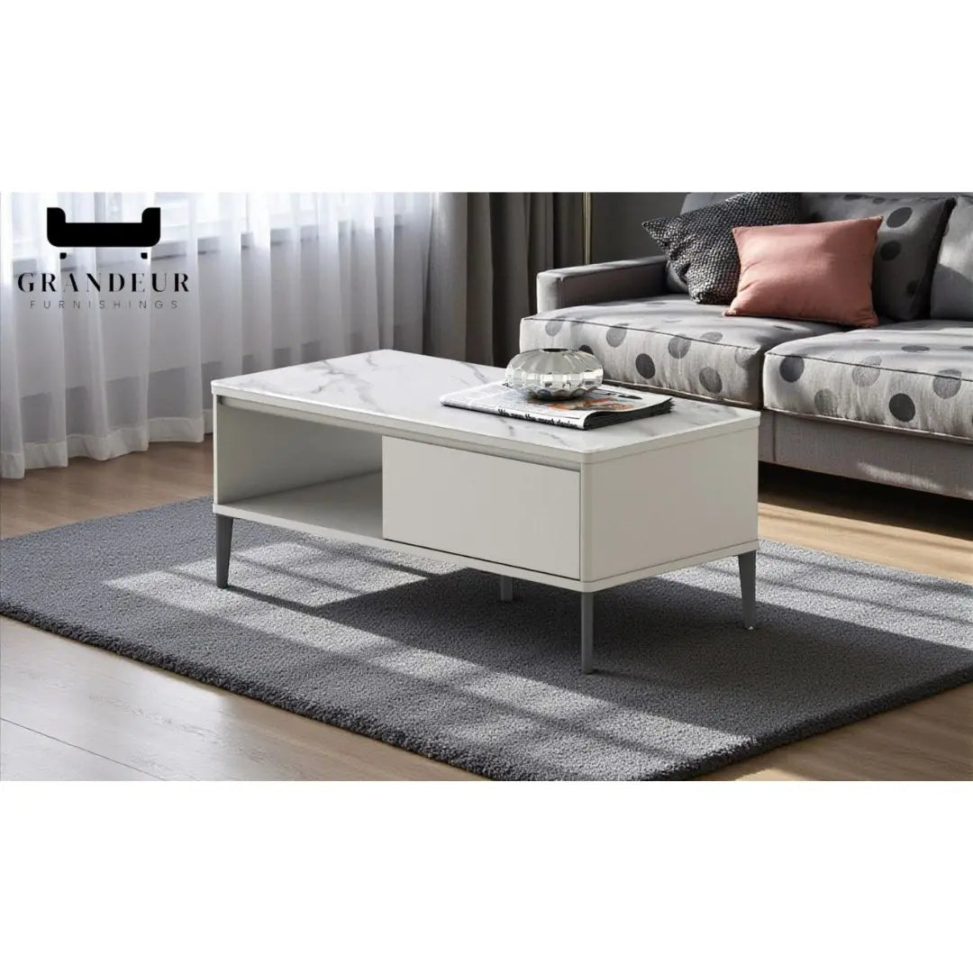 Contemporary Sintered Stone Coffee Table with Storage Grandeur Furnishings