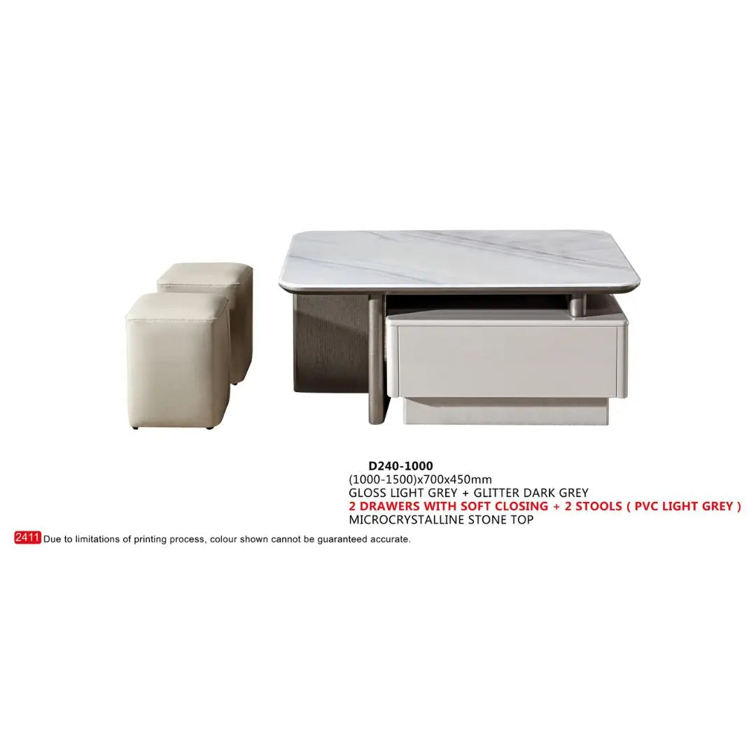 Elegant Coffee Table with Stools and Soft-Closing Drawers Grandeur Furnishings