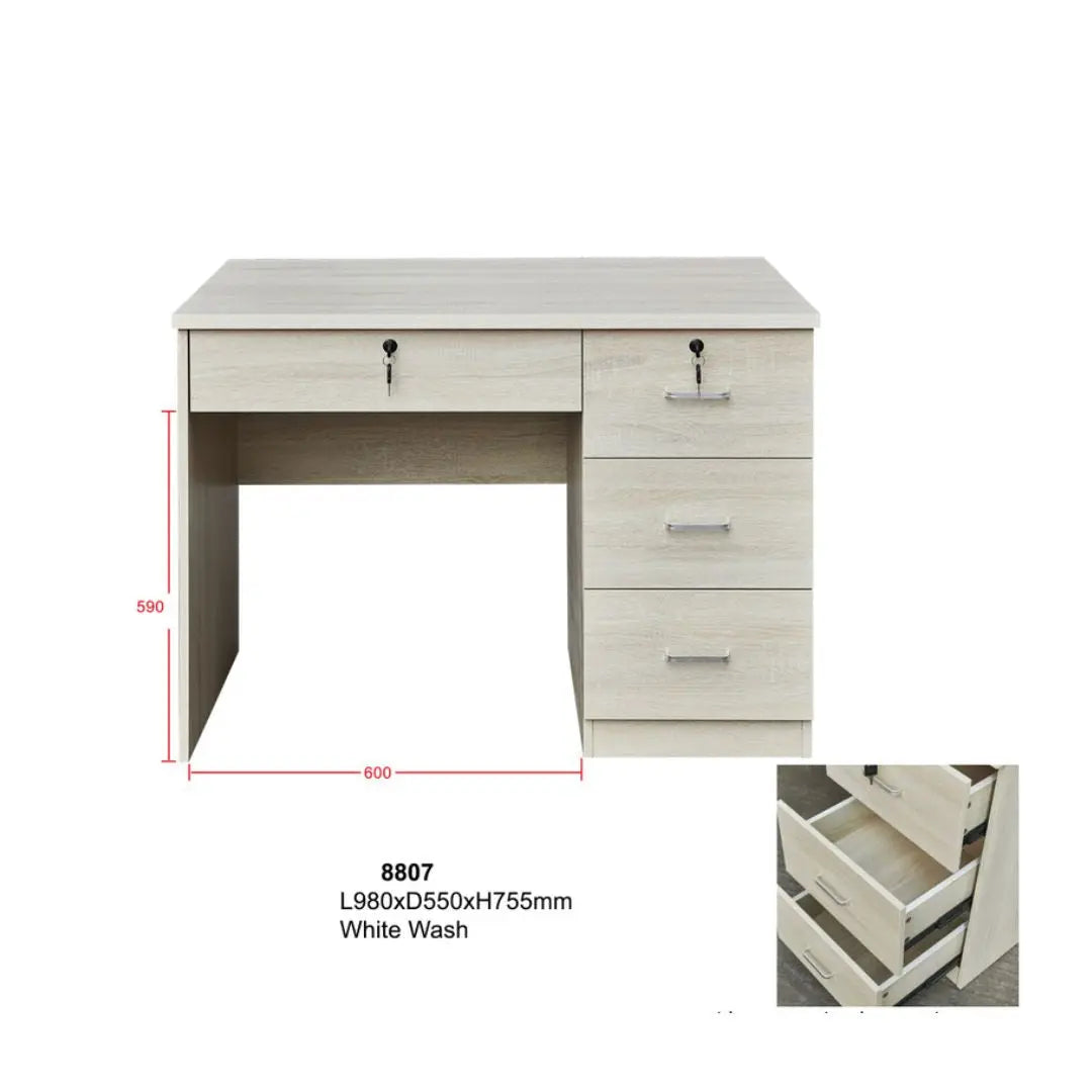 White Wash Study Table with Spacious Drawers - Two Sizes Available Grandeur Furnishings