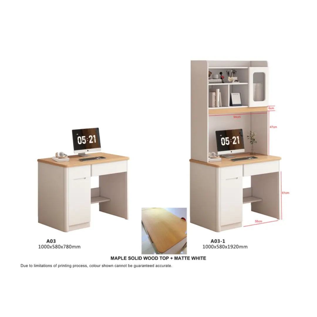Study Table with Maple Wood Top & Matte White Base - Multiple Sizes Available Grandeur Furnishings