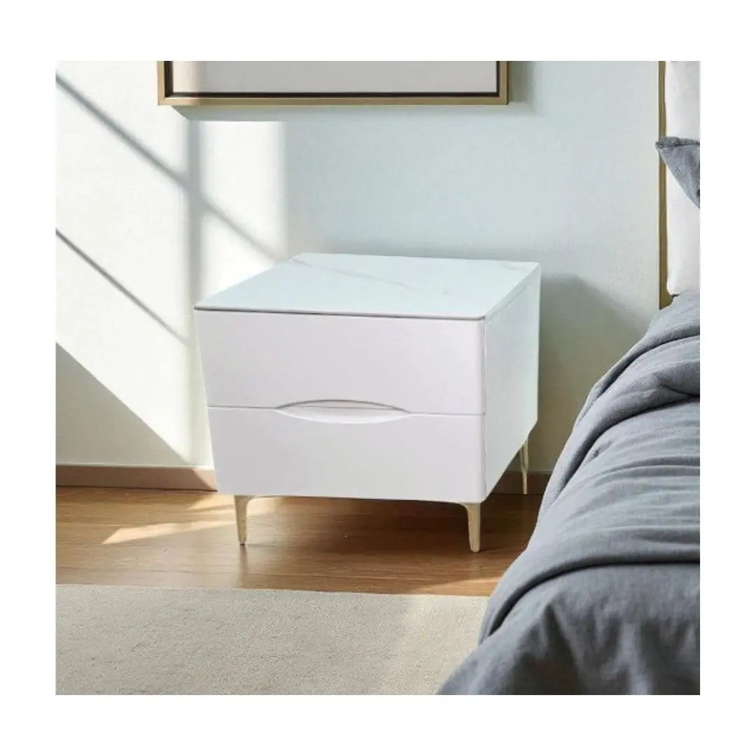 Luxury Gloss Sintered Stone Top Bedside Table Grandeur Furnishings
