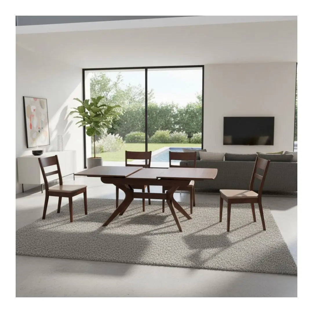 Elegant Solid Rubber Wood Dining Table Set with Extendable Table & Classic Chairs 1+4 Grandeur Furnishings