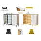 Elegant Side Cabinet with LED Lights & Sintered Stone Top – Modern Design with Glass Doors & Brass Accents Grandeur Furnishings