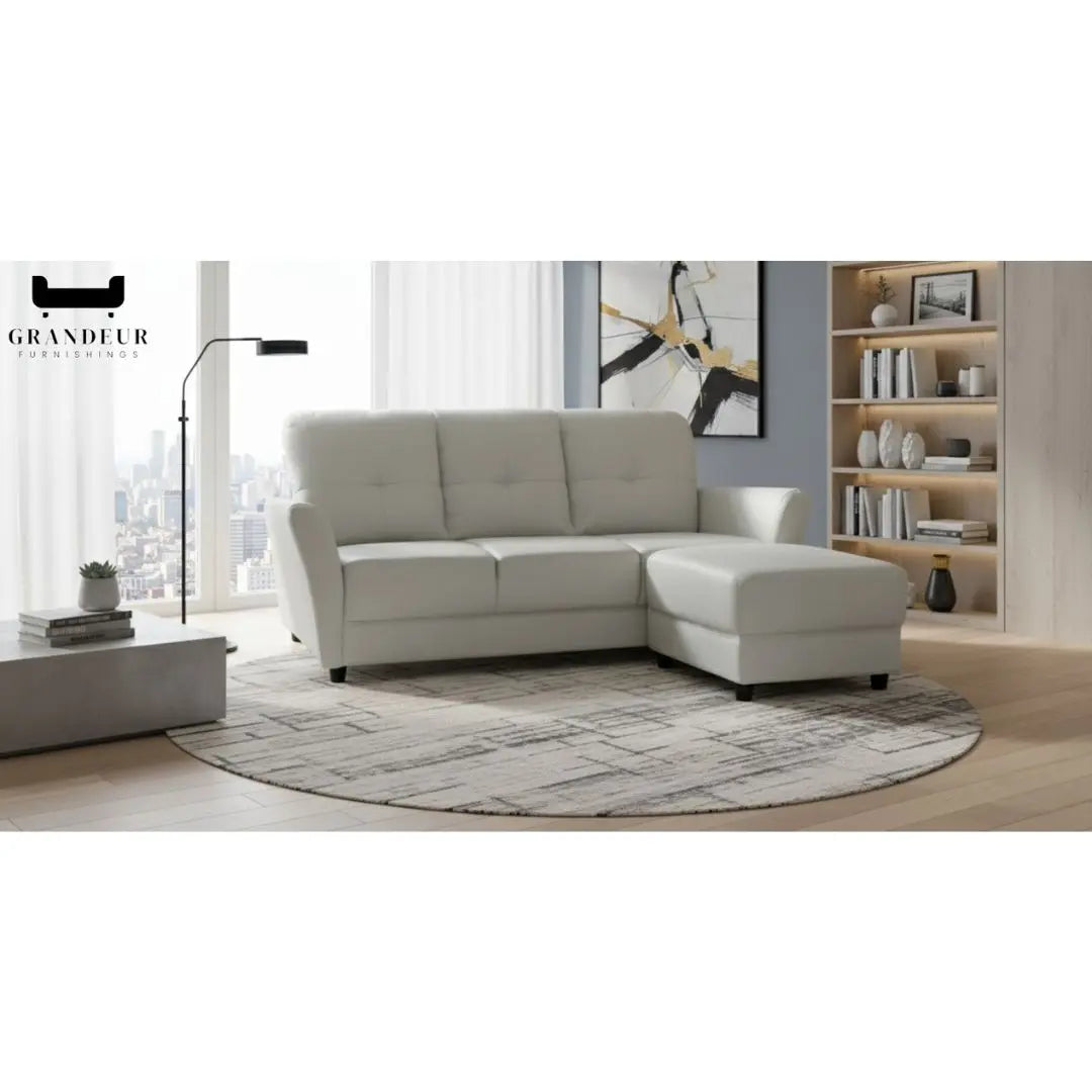 3 Seater Faux Leather Sofa with Ottoman Stool  - 3 Seater Couch Foot Stool Grandeur Furnishings