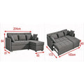 Grey L-shaped sofa bed with conversion views and dimensions
