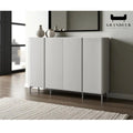 Grey shoe cabinet beneath a framed picture