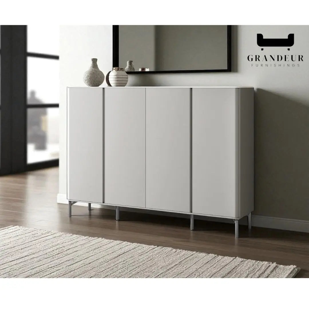 Modern Microcrystalline Glass Shoe Cabinet - Multiple Sizes in Light Grey Grandeur Furnishings