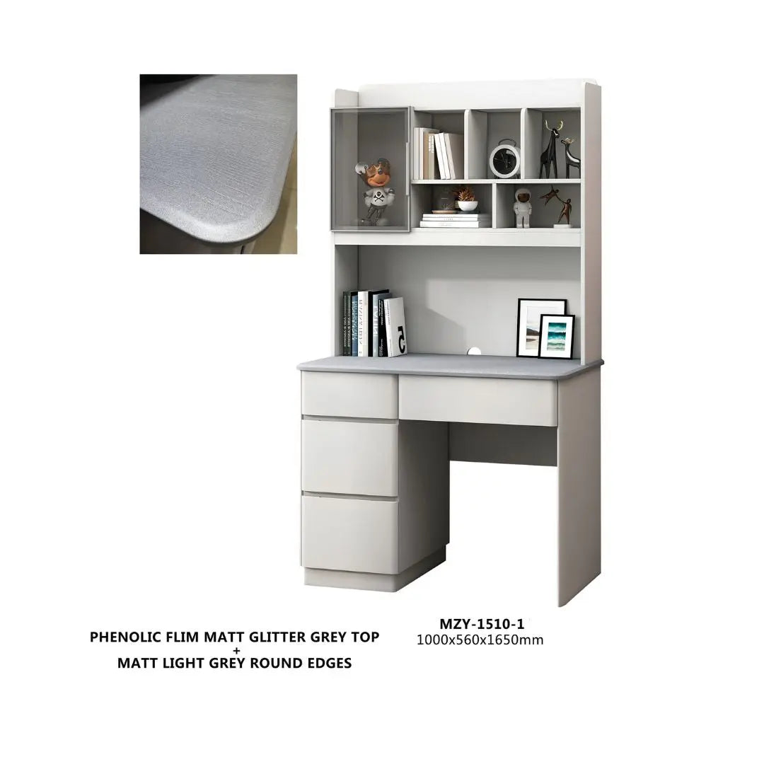 Grey Study Table with Storage & Stylish Design – Available in Compact and Shelved Options Grandeur Furnishings