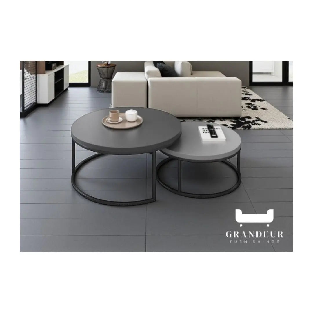 Elegant Round Nesting Coffee Table with Gloss Sintered Stone Top Grandeur Furnishings