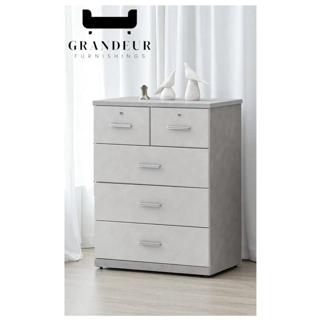Modern 5-Drawer Storage Chest of Drawers in Grey or White Grandeur Furnishings