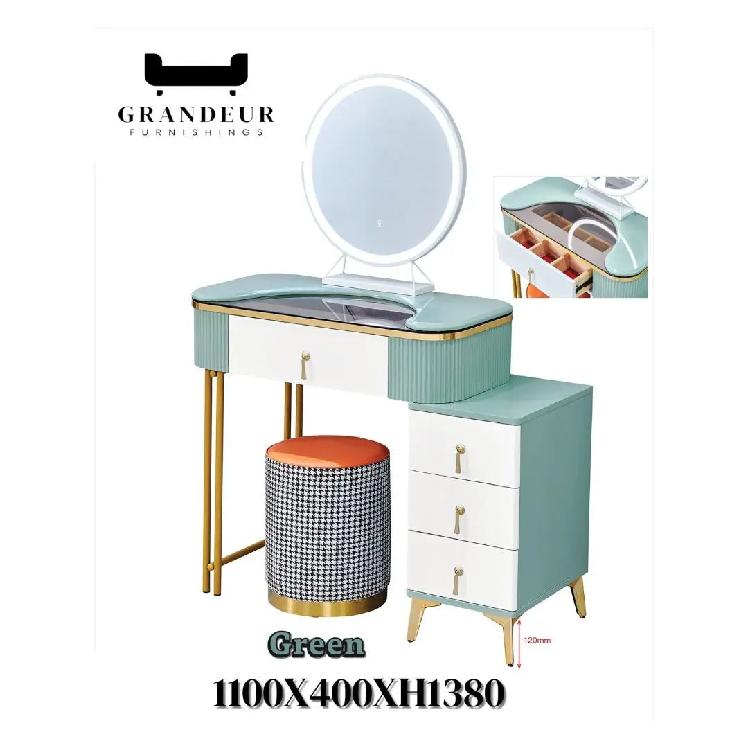 Dressing Table with Mirror and Storage (Green, Grey, and White Options) Grandeur Furnishings