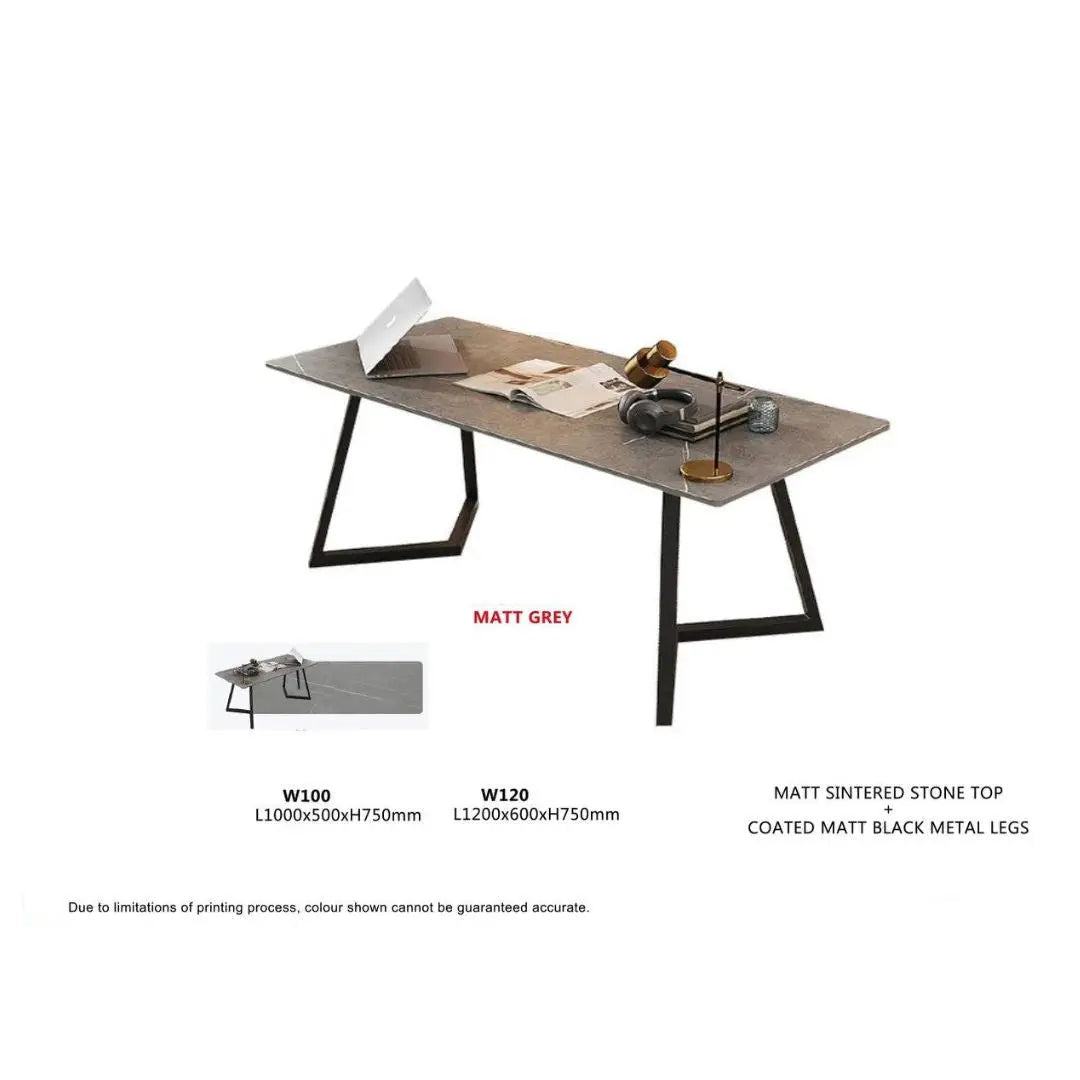 Modern Matt Sintered Stone Top Study Table with Angled Metal Legs – Available in White & Grey Grandeur Furnishings