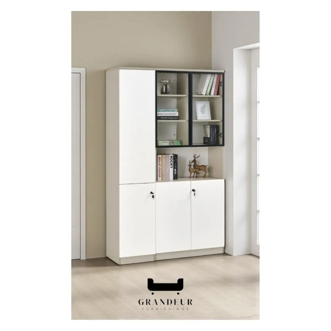 Modern Modular Book Cabinet & Office Storage Bookcase | Lockable Doors & Adjustable Shelves Grandeur Furnishings