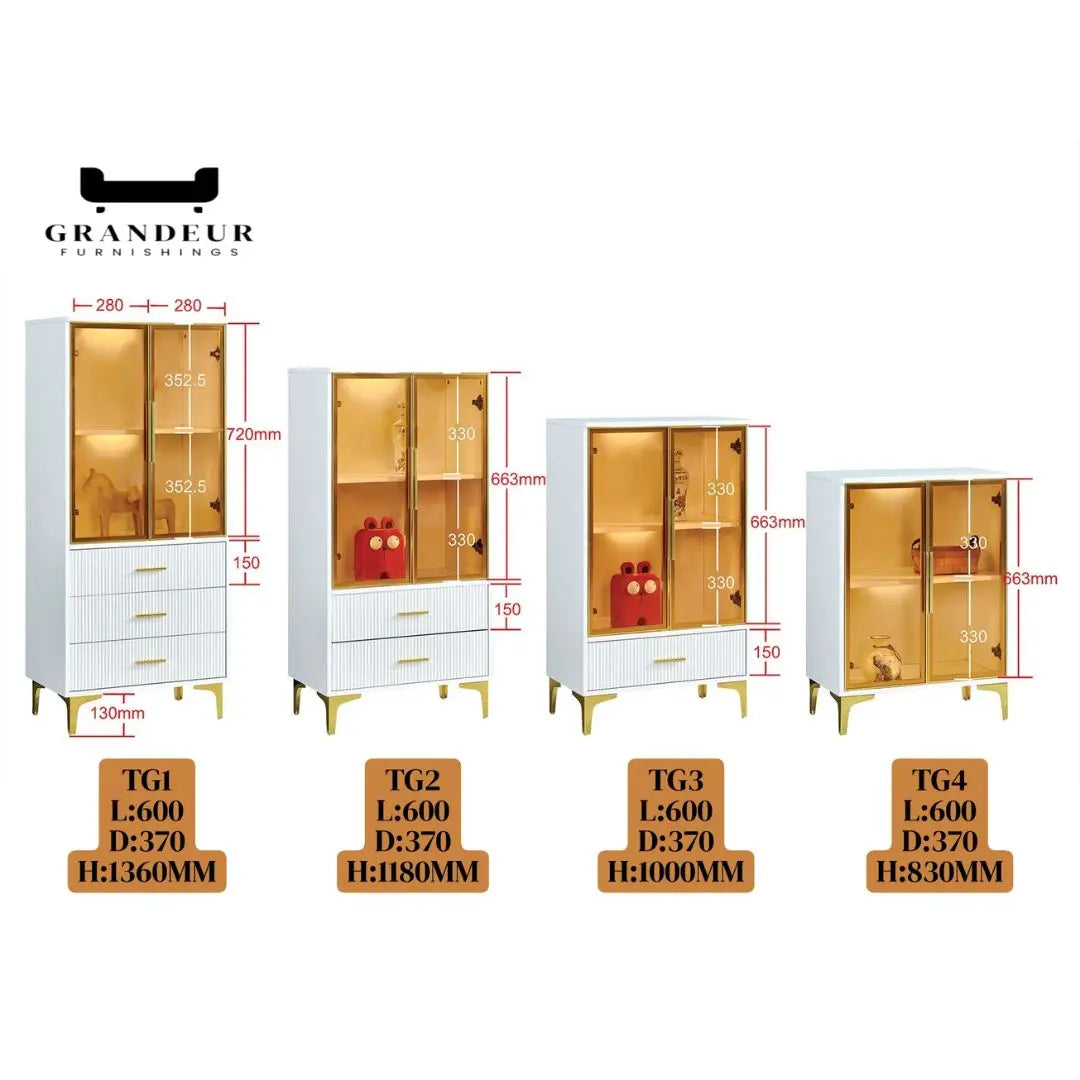 Elegant Glass Side Cabinet – Available in Four Sizes Grandeur Furnishings