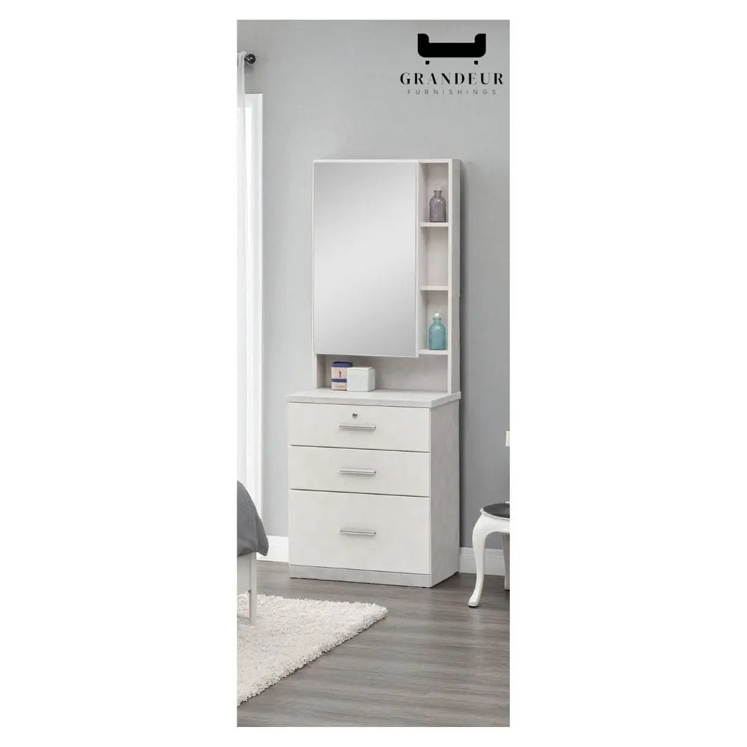 Elegant Dressing Table with Vanity Mirror and Make Up Storage Shelves Grandeur Furnishings