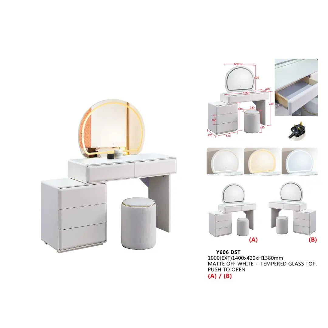 LED Vanity Mirror Dressing Table Set with Push-to-Open Drawers Grandeur Furnishings
