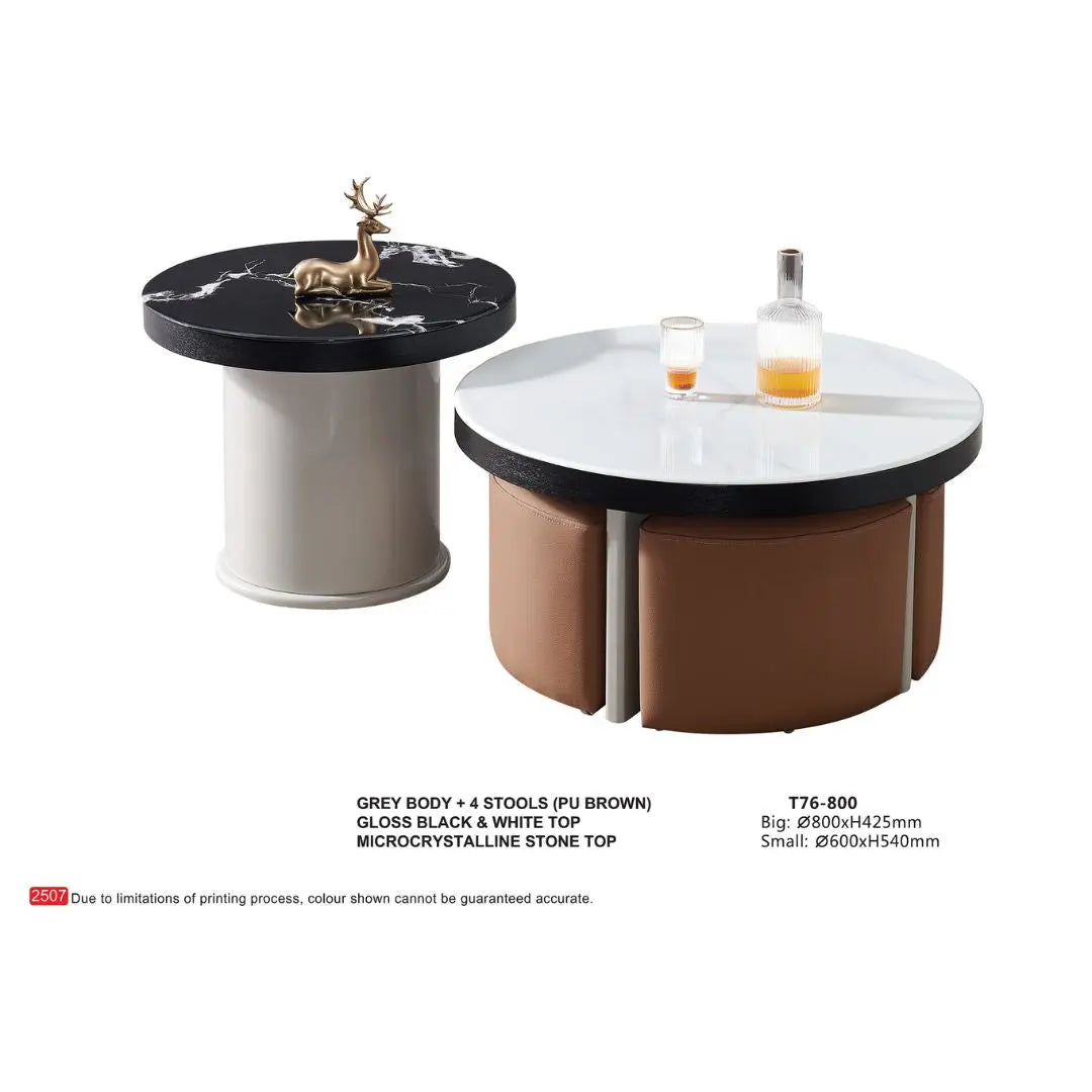Modern Microcrystalline Stone Coffee Table with 4 Stools Grandeur Furnishings