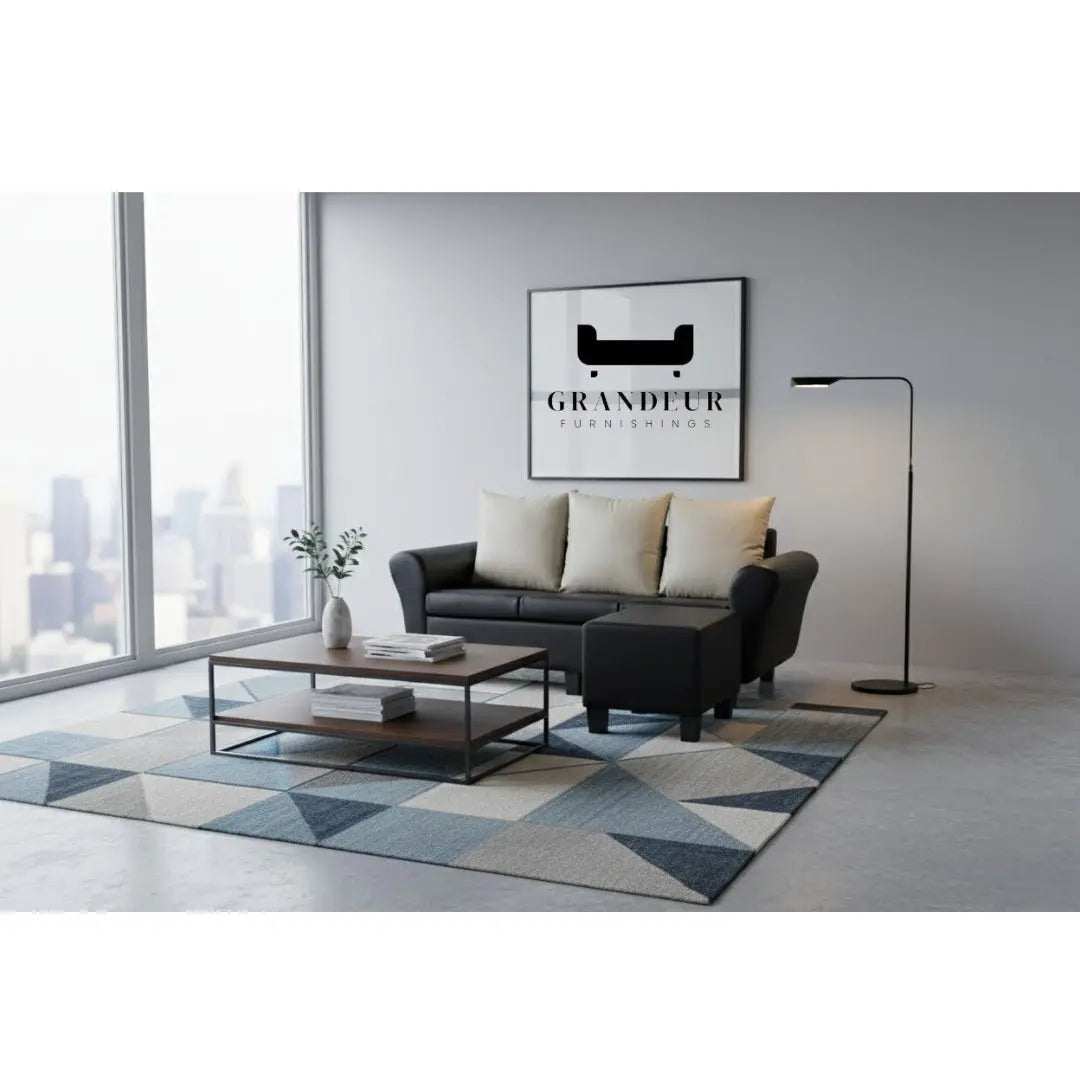 3 Seater Leather Sofa with Ottoman Foot Stool Grandeur Furnishings